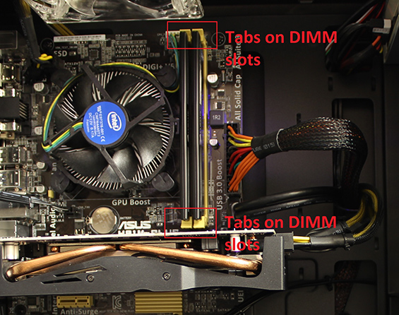 Image of the Tabs on DIMM Slots