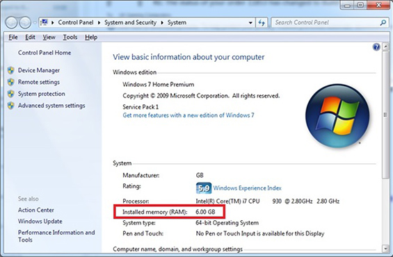 Image RAM Amount in Windows