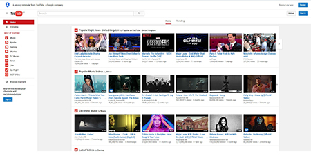 youtube home page