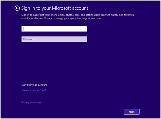 Microsoft Windows 8.1 Install account sign in